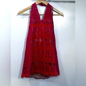 Chic Red Lace Halter Dress